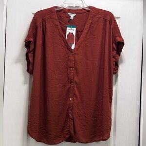 Orvis Women’s XL Button up Short Sleeve Shirt Rust Red Top cottage core costal
